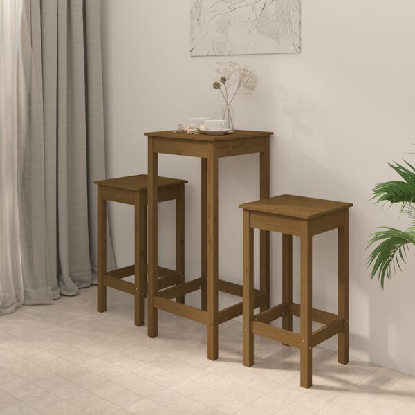 vidaXL 3 Piece Bar Set Honey Brown Solid Wood Pine