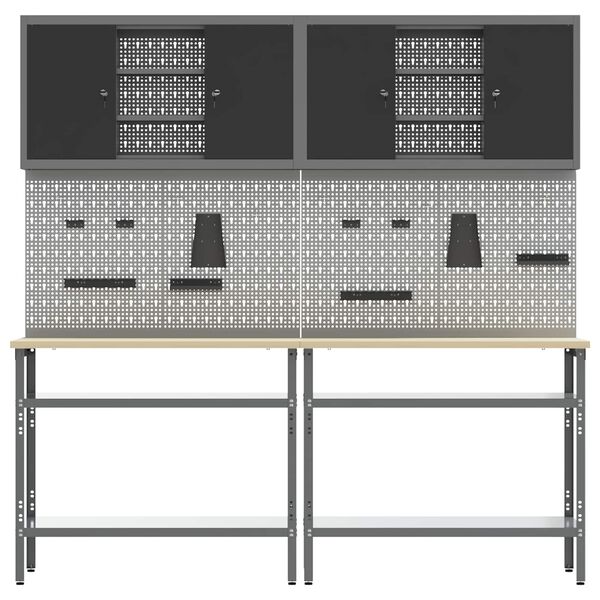 vidaXL Work Bench Set Height Adjustable 8 pcs Grey Powder-Coated Steel