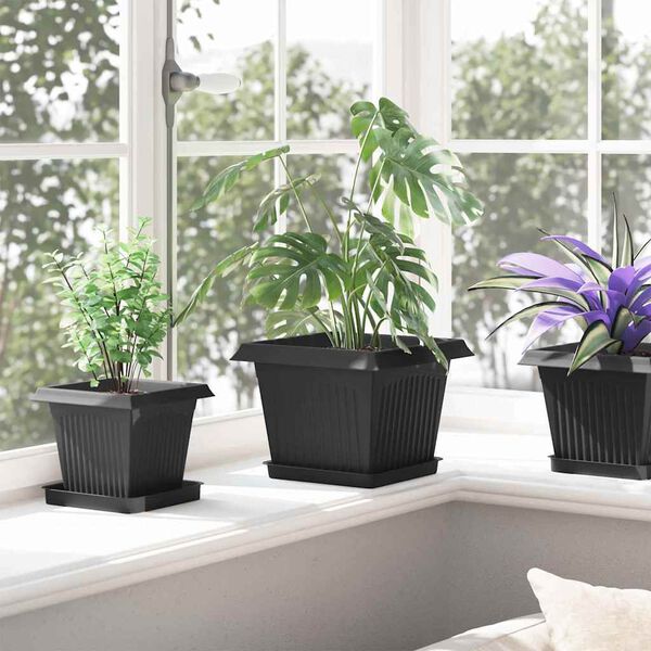 vidaXL Square Flower Pot 6 pcs Black 23 x 23 x 17.5 cm Plastic
