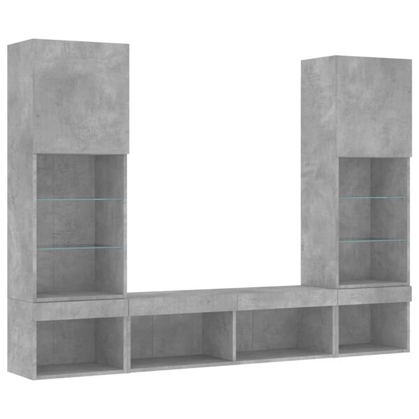 vidaXL 5 Piece TV Wall Units with LED Concrete Grey Engineered Wood