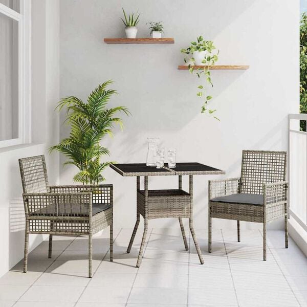 vidaXL Garden Dining Set 3 pcs Grey Poly rattan