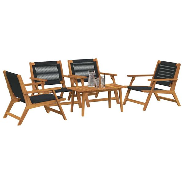 vidaXL Garden Chairs with Table 5 pcs Black Solid Acacia wood