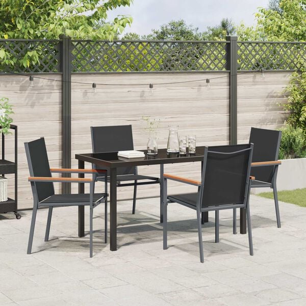 vidaXL Garden Dining Set 5 pcs Black Powder-coated Steel