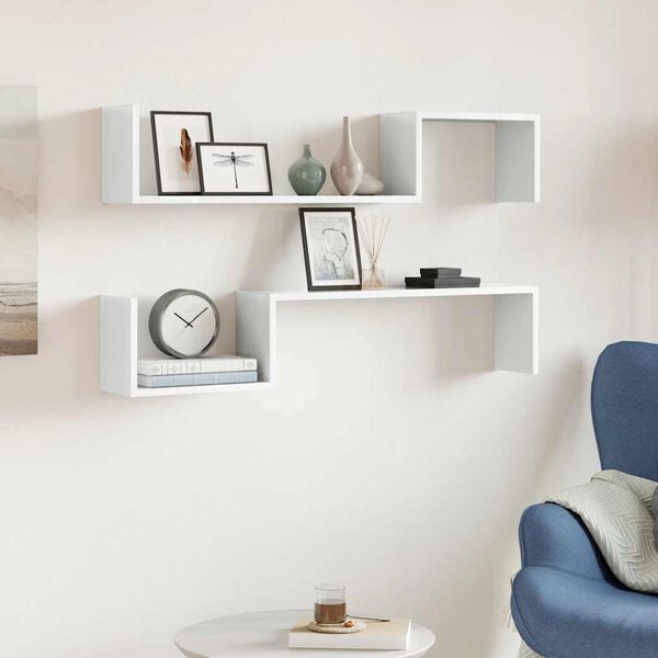 vidaXL Wall Shelf 2 pcs High Gloss White 100x15x20 cm Engineered Wood