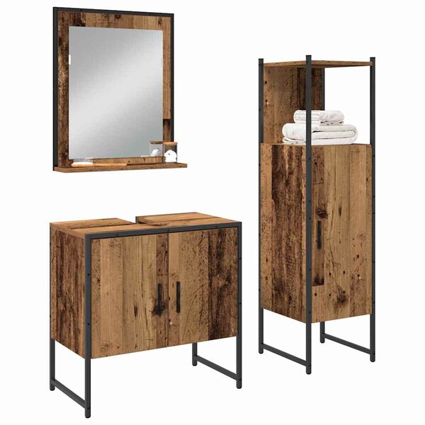 vidaXL Bathroom Furniture Set with Shelf 3 pcs Brown Engineered wood