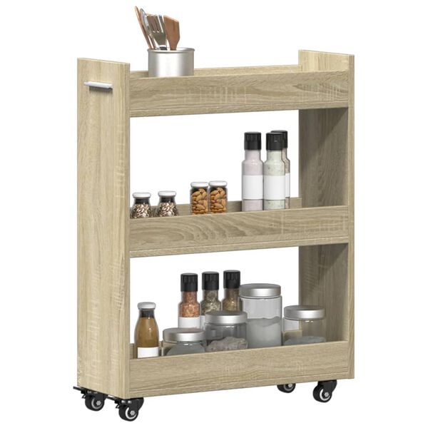 vidaXL Cabinet with Wheels Sonoma Oak 60x22x79 cm Engineered Wood