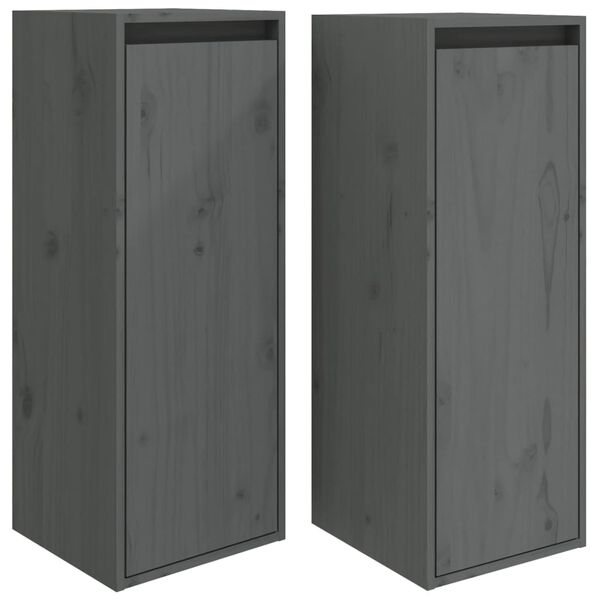 vidaXL Wall Cabinets 2 pcs Grey 30x30x80 cm Solid Wood Pine