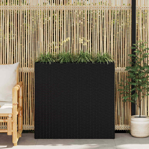vidaXL Garden Raised Bed with 4 Pots Poly Rattan Black