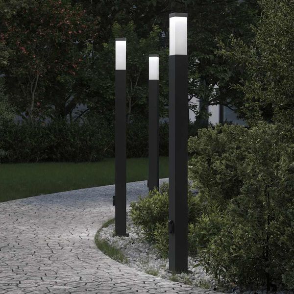 vidaXL Bollard Lights with Outlet 3 pcs 110 cm Black IP44