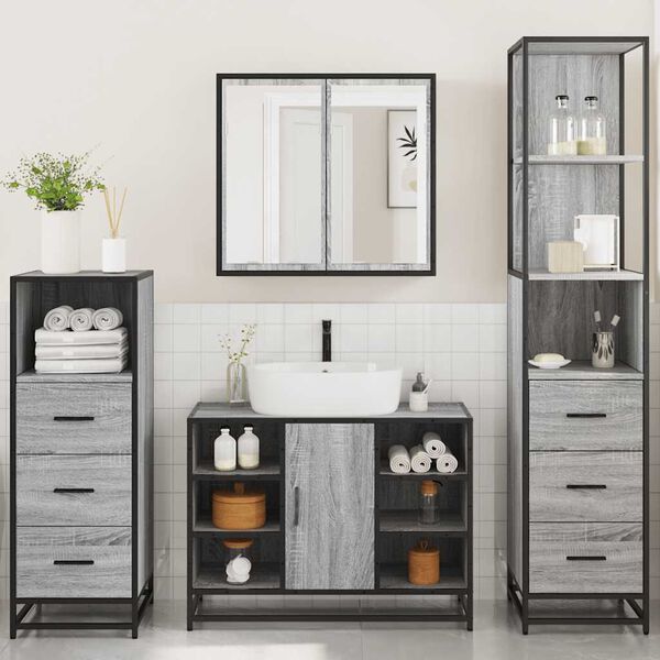vidaXL 4&nbsp;Piece Bathroom Furniture Set&nbsp;Grey Sonoma Engineered Wood