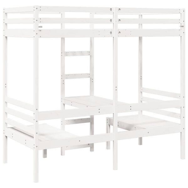 vidaXL Loft Bed Frame with Desk and Chairs White 90x200cm Solid Wood Pine