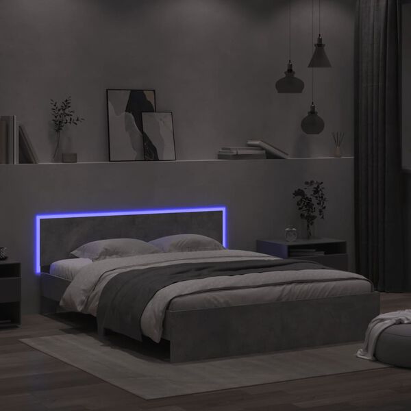 vidaXL Bed Frame with LED without Mattress Concrete Grey 160x200 cm