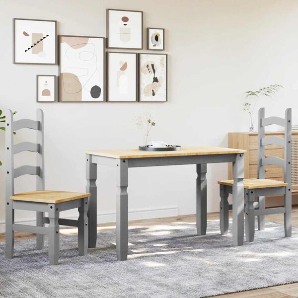 vidaXL 3 Piece Dining Set Panama Grey Solid Wood Pine