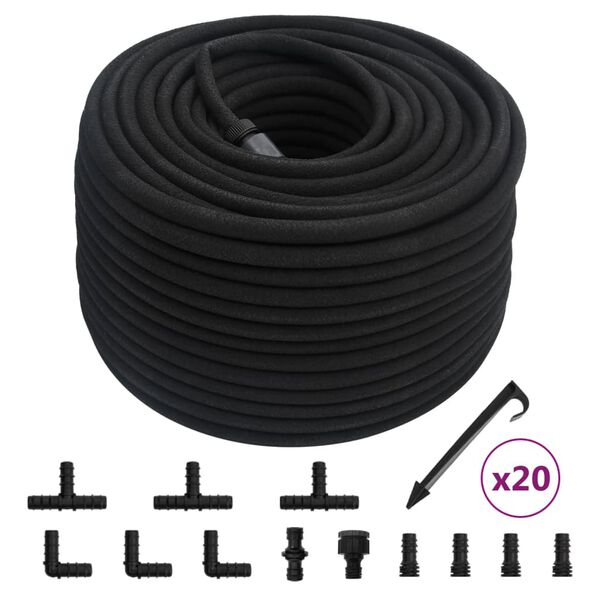 vidaXL Garden Soaker Hose Black 0.6" 50 m Rubber