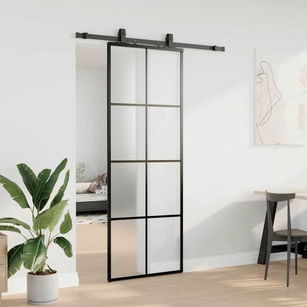 vidaXL Sliding Door with Hardware Set Black 76x205 cm ESG Glass
