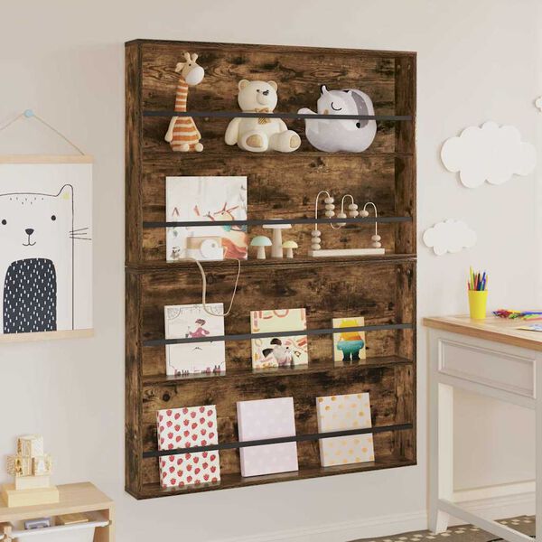 vidaXL Magazine Rack 2 pcs Smoked Oak 100 x 12 x 70 cm Engineered Wood