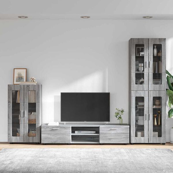 vidaXL TV Cabinet Set with Drawer FLORIN Grey Sonoma Engineered Wood