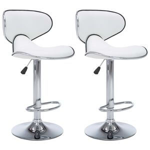 vidaXL Bar Stool | Set of 2 | White | Faux leather, Chromed steel | Adjustable