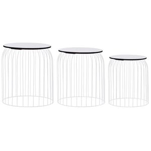 vidaXL Coffee Table | Set of 3 | White | Metal | Small, Medium, Large