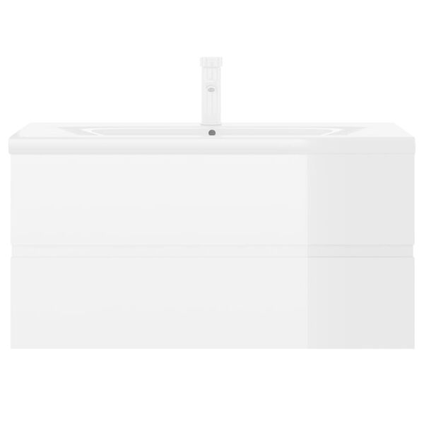 vidaXL Sink Cabinet with Built-in Basin High Gloss White Engineered Wood