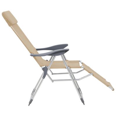 vidaXL Folding Camping Chairs 2 pcs with Footrest Cream Aluminium