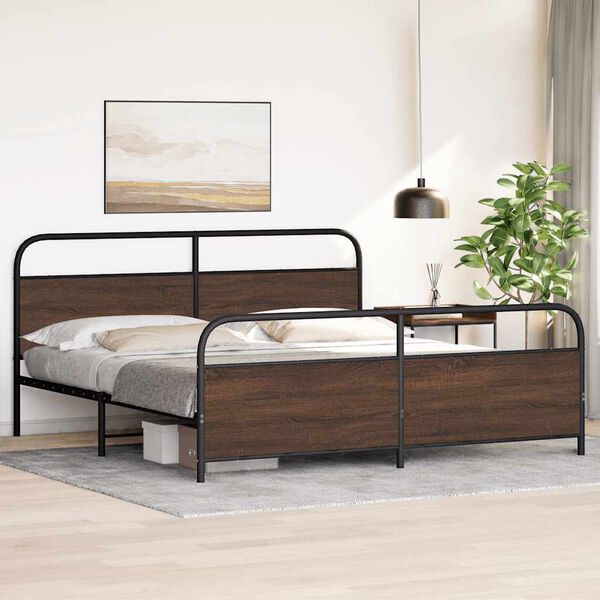 vidaXL Metal Bed Frame without Mattress Brown Oak 193x203 cm