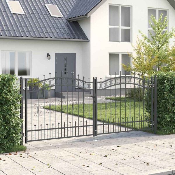 vidaXL Fence Gate with Spear Top with Lock Grey 305 x 125 cm Steel