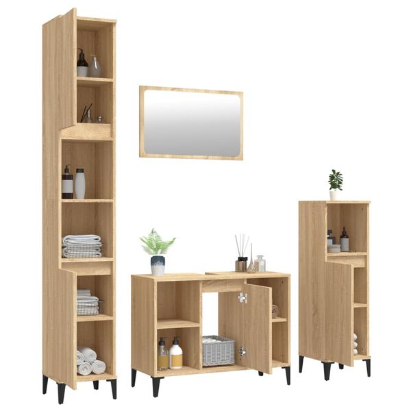 vidaXL 4 Piece Bathroom Furniture Set Sonoma Oak Engineered Wood