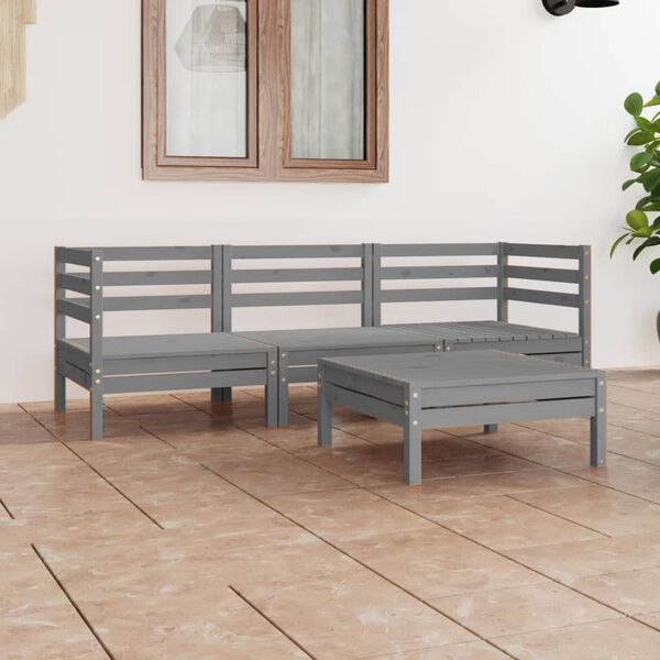 vidaXL 4 Piece Garden Lounge Set Grey Solid Pinewood