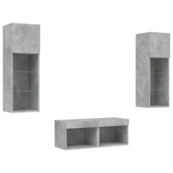 vidaXL 4 Piece TV Wall Cabinets with LED Lights Concrete Grey