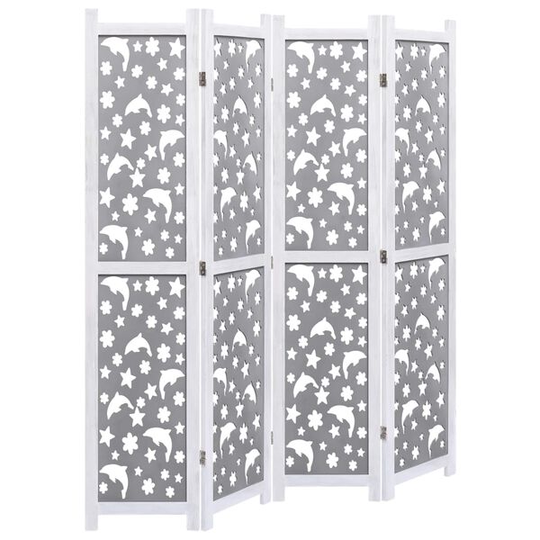 vidaXL 4-Panel Room Divider Grey 140x165 cm Solid Wood