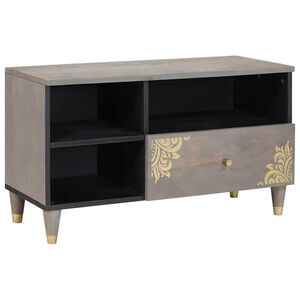 vidaXL TV Cabinet with Drawer Grey 80 x 33 x 46 cm Solid Mango Wood