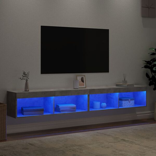 vidaXL TV Cabinets with LED Lights 2 pcs Concrete Grey 100x30x30 cm