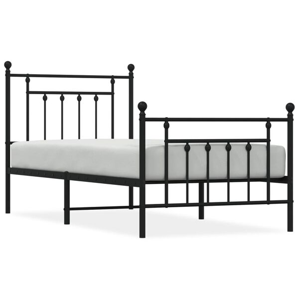 vidaXL Metal Bed Frame without Mattress with Footboard Black 90x190cm