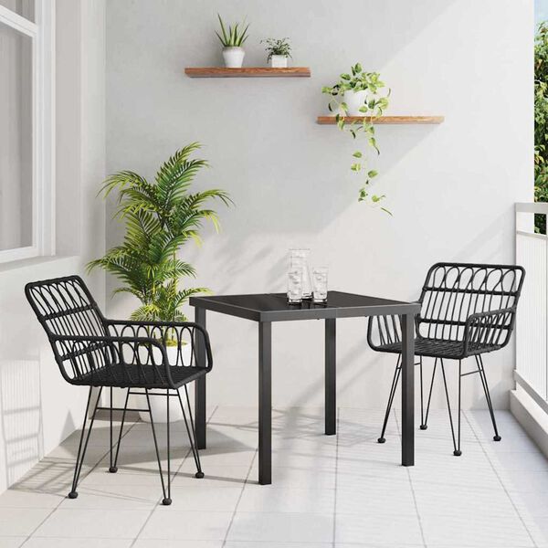 vidaXL Garden Dining Set 3 pcs Black Powder-Coated Steel