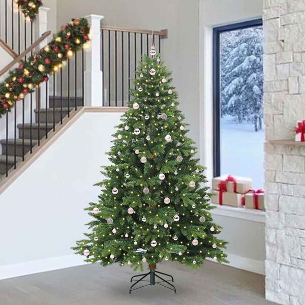 vidaXL Artificial Christmas Tree with 300 LEDs Green 240 cm PE and PVC
