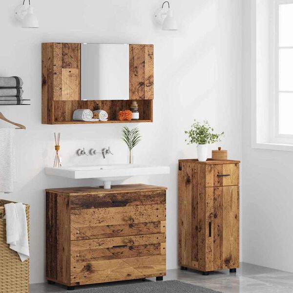 vidaXL Bathroom Furniture Set 3 pcs Old Wood Engineered Wood and Metal