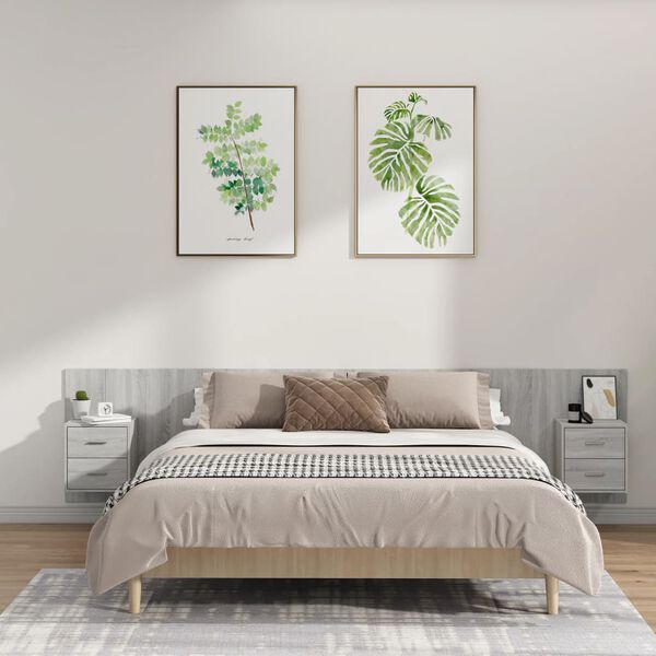 vidaXL Bed Headboard with Cabinets Grey Sonoma Engineered Wood