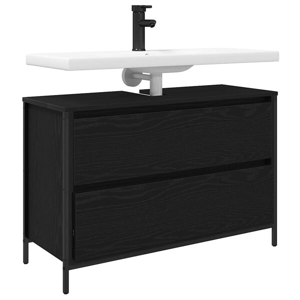 vidaXL Bathroom Basin Cabinet with Drawers Black Oak 90x34.5x60 cm