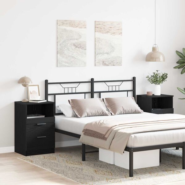 vidaXL Bedside Cabinet 2 pcs Black Oak 40 x 35 x 65 cm Engineered Wood