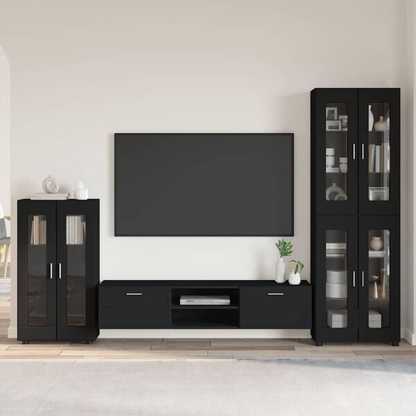 vidaXL TV Cabinet Set with Drawer FLORIN Black Engineered Wood