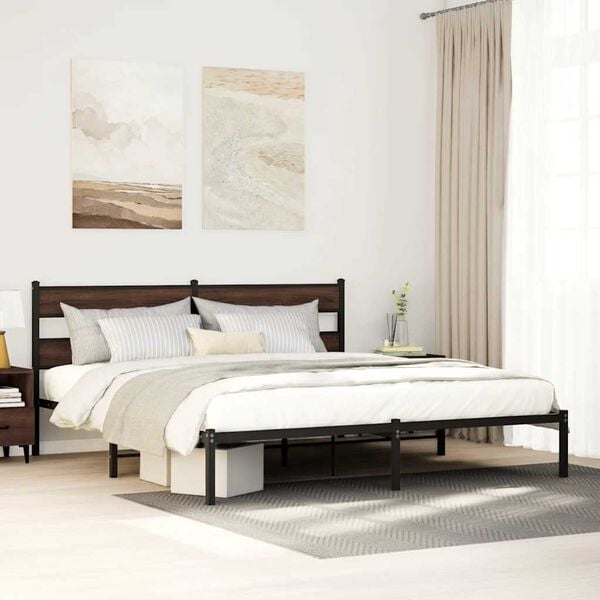 vidaXL Bed Frame without Mattress with Headboard Brown Oak 180x200 cm Super King