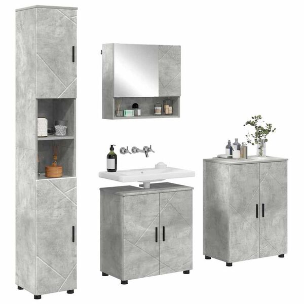 vidaXL Bathroom Furniture Set Wall-mounted 4 pcs Concrete Grey