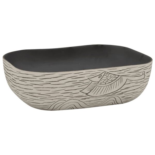 vidaXL Countertop Basin Grey and Black Rectangular 48x37.5x13.5 cm Ceramic