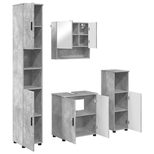 vidaXL Bathroom Furniture Set Wall-mounted 4 pcs Concrete Grey