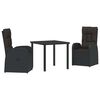 vidaXL Garden Dining Set with Cushion 3 pcs Black Poly Rattan