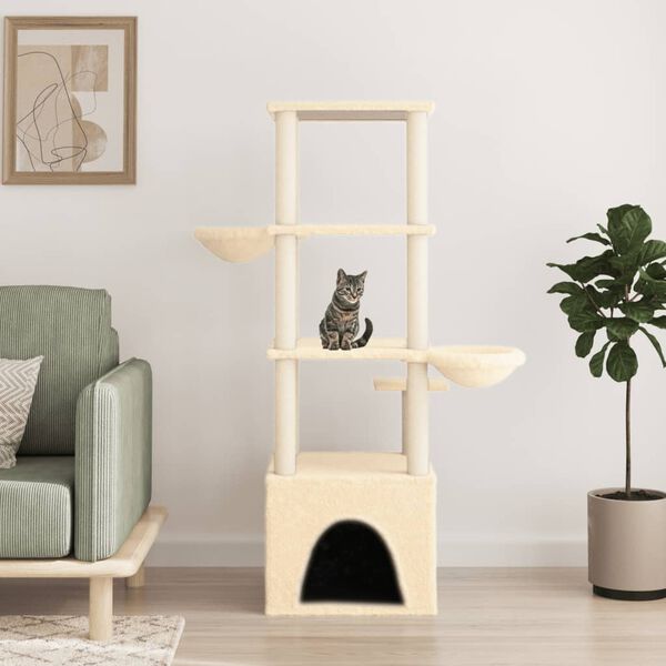 vidaXL Cat Tree with Sisal Scratching Posts Cream 147 cm