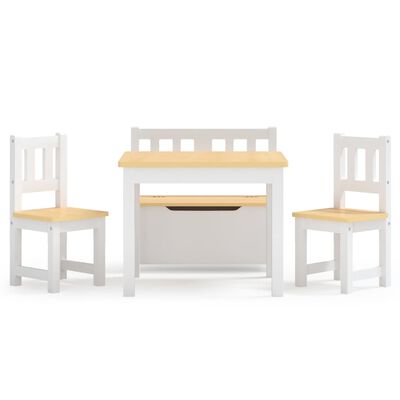 vidaXL 4 Piece Children Table and Chair Set White and Beige MDF