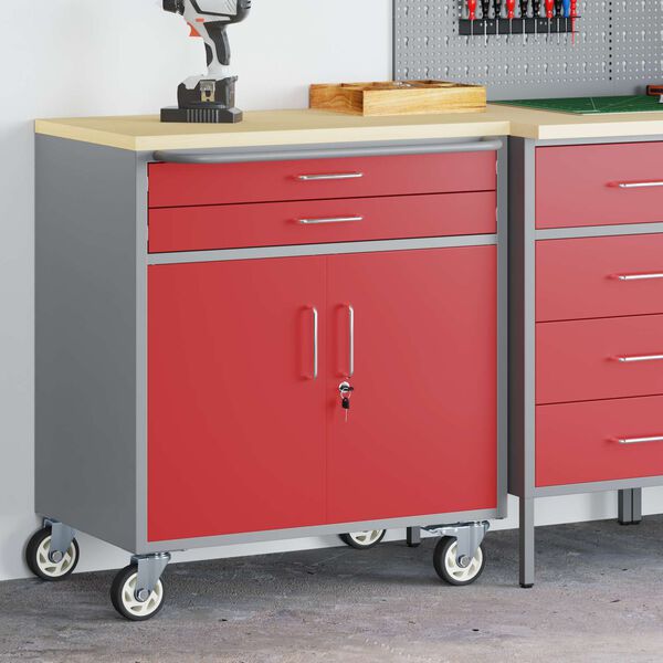 vidaXL Work Cabinet with Drawer 3 pcs Red and Grey 150 x 55 x 85 cm