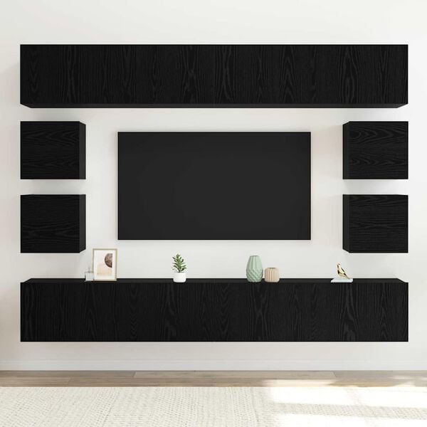 vidaXL TV Cabinet Set Wall-mounted Black Oak Engineered Wood